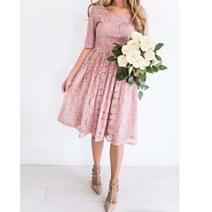 Pink lace fit and flare dress from JessaKae